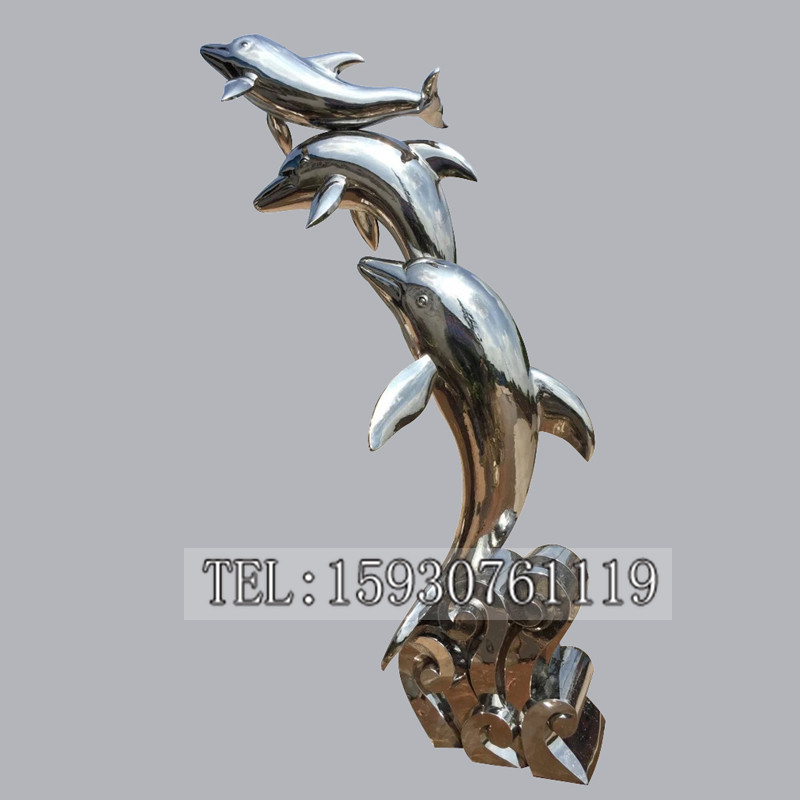 小區廣場噴泉主題雕塑不銹鋼海豚雕塑 海洋文化海豚景觀雕塑